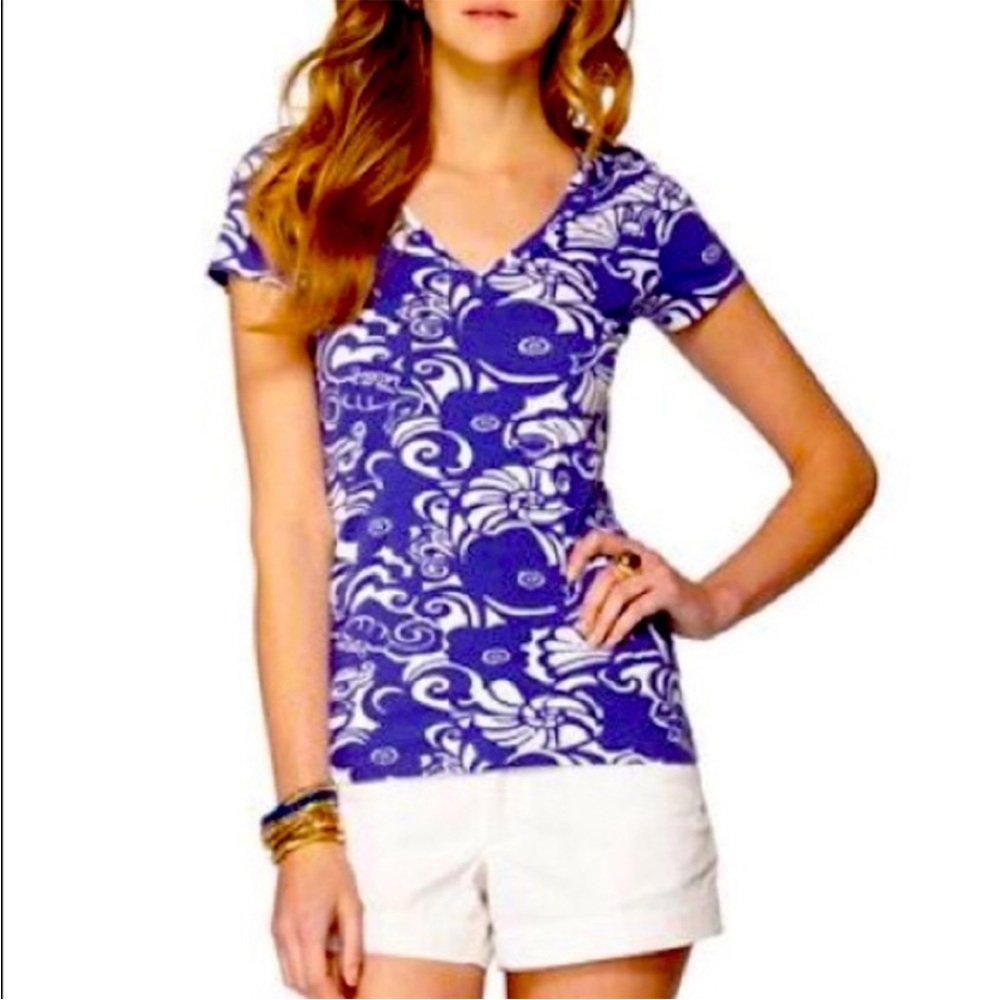 Lilly Pulitzer Michele Tide Pools V-Neck Tee - S - Picture 12 of 12